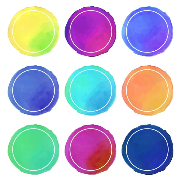 Acuarela círculos de color redondo conjunto de etiquetas engomadas — Vector de stock