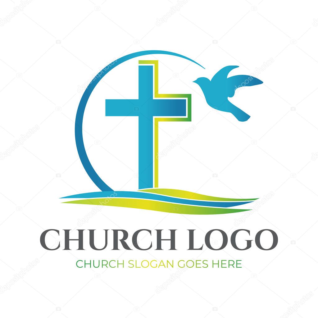 Christian Church Logo Design with Cross and Pigeon