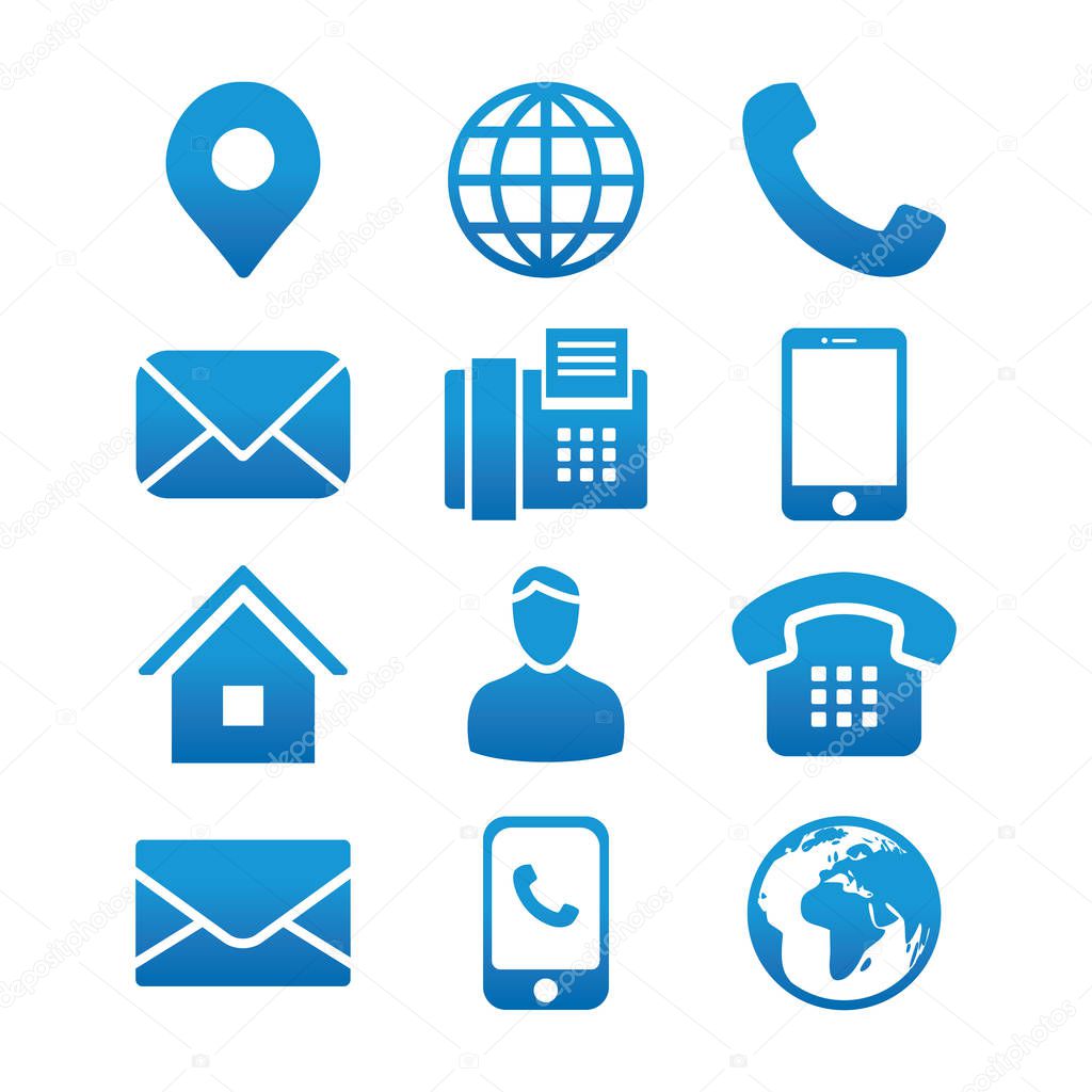 Contact Info Icon Set with Address Pin, Phone, Fax, Cell Phone, 