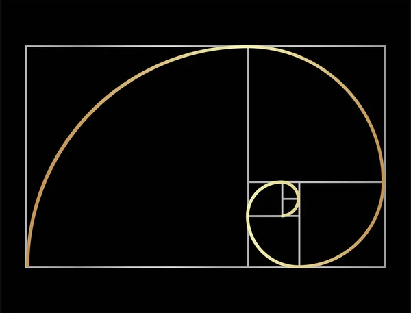 Fibonacci Golden Ratio Sfondo Nero Illustrazione — Vettoriale Stock