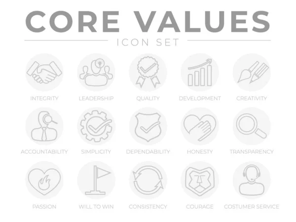 Valores Núcleo Empresa Outline Web Icon Set Integridade Liderança Qualidade —  Vetores de Stock