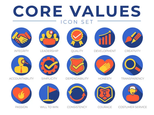 Valores Básicos Empresa Web Icon Set Integridad Liderazgo Calidad Desarrollo — Vector de stock