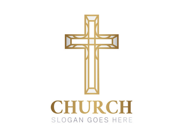 Gold Crhristian Church Logo with Cross 