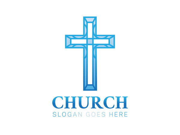 Blue Crhristian Church Logo with Cross 