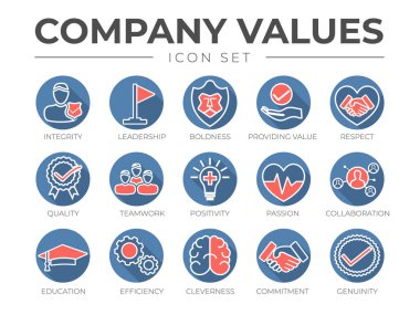 Business Company Değer Yuvarlak Taslak Renk Simgesi Seti. Dürüstlük, Liderlik, Cesaret, Değer, Saygı, Kalite, Takım Çalışması, Pozitiflik, Tutku, İşbirliği, Eğitim, Verimlilik, Zeka, Bağlılık, Gerçek Simgeler.