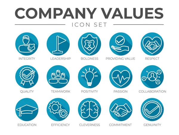 Empresa Valores Esquema Redondo Conjunto Iconos Integridad Liderazgo Audacia Valor — Archivo Imágenes Vectoriales