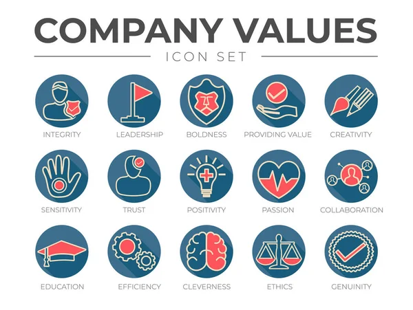 Business Company Values Outline Color Icon Set Ακεραιότητα Ηγεσία Τολμηρότητα — Διανυσματικό Αρχείο