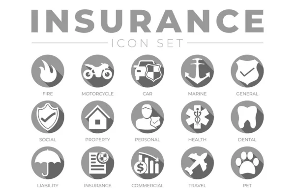 Gray Insurance Icon Set Car Property Fire Life Pet Travel — Stock Vector