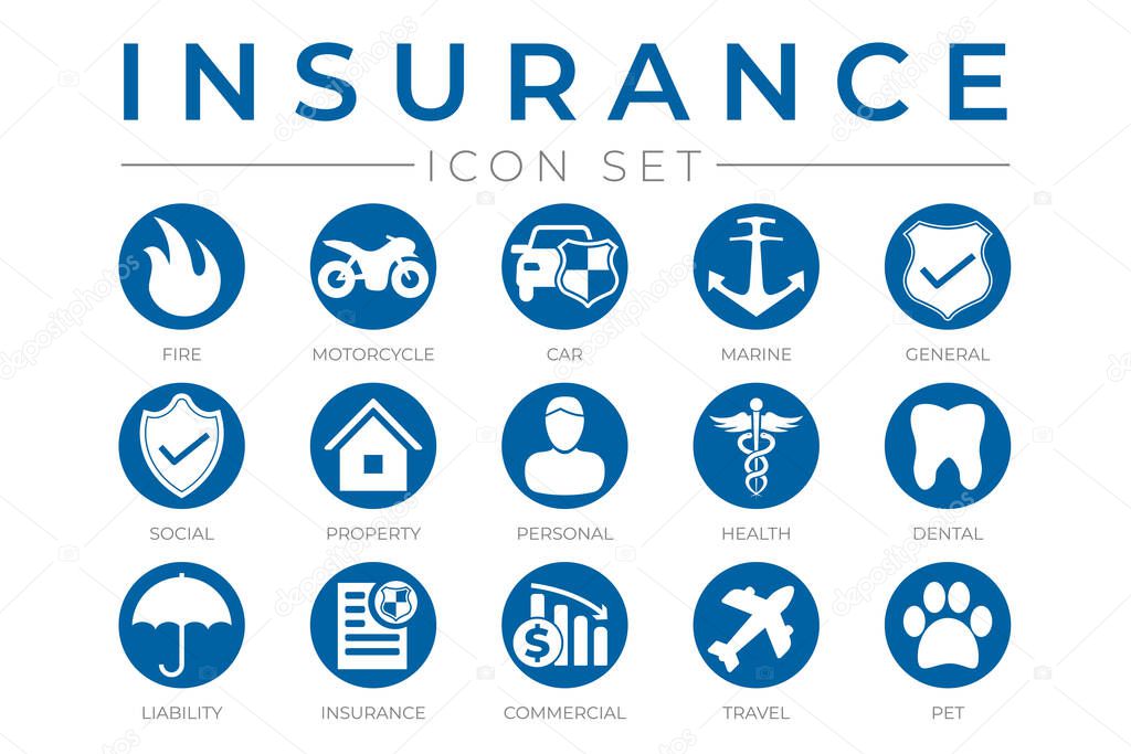 Round Insurance Icons Set