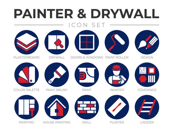 Painter Und Trockenbau Color Icon Set — Stockvektor