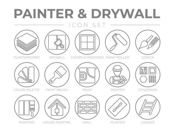 Maler Und Trockenbau Outline Icon Set — Stockvektor