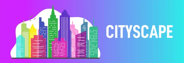 Πολύχρωμο Cityscape Website Banner Εικονογράφηση Κτίρια — Διανυσματικό Αρχείο