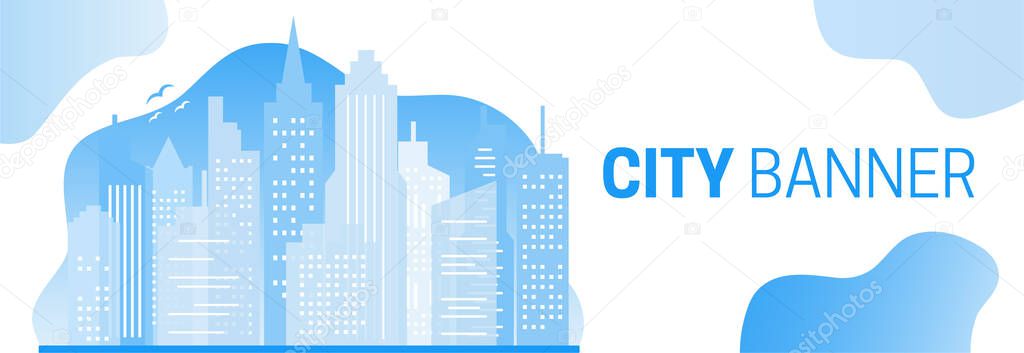 Blue City Website Banner Illustration with Buildings