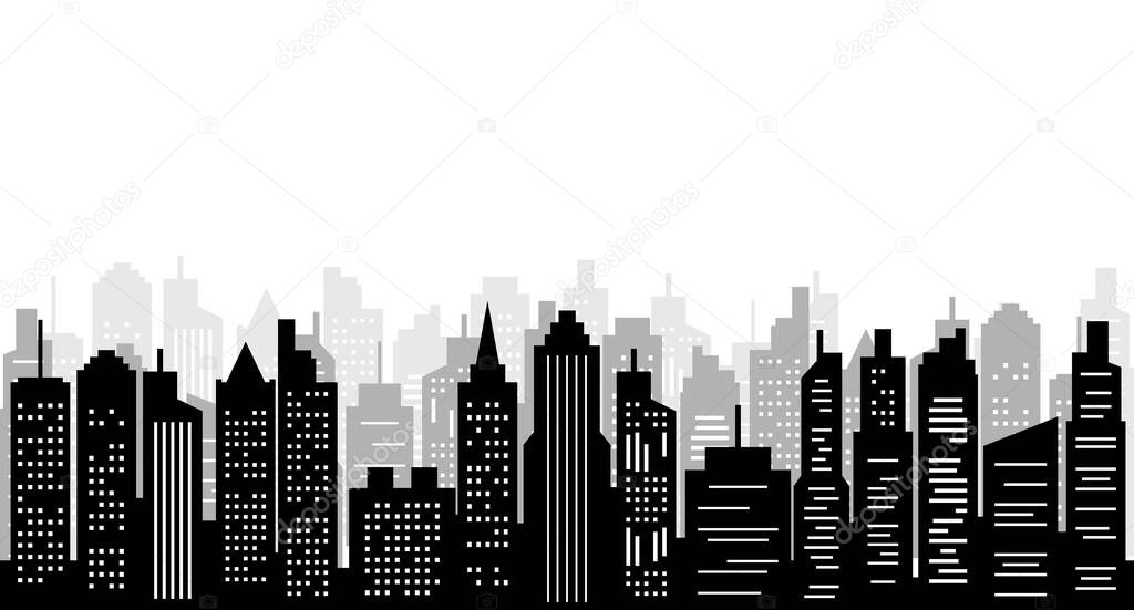 Black Skyscrapers on White Background Cityscape Illustration
