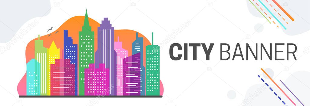 Colorful City Website Banner Illustration with Cityscape