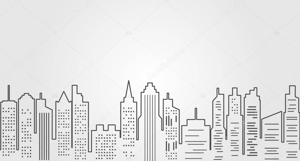 Gray Outline Cityscape Illustration with Skyscrapers Background 