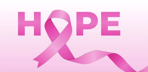 Hope Word Różową Wstążką Ilustracja Dla Świadomości Raka Piersi — Wektor stockowy