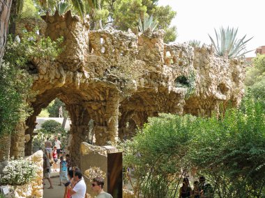 Barselona, İspanya - 14 Ağustos 2012: Barcelona, İspanya 'da Park Guell' de Agave 