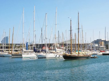 Barselona, İspanya - 14 Ağustos 2012: Barcelona Limanı veya Deniz Manzarası, İspanya