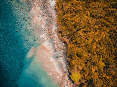 Güzel doğa tropikal plaj ve deniz kayık tekne ve Hindistan cevizi hurma ağacı Cennet Adası için seyahat etmek tatil
