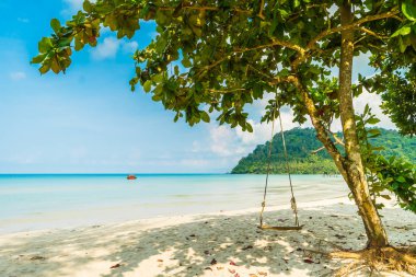 Güzel tropikal plaj ve deniz paradise Island Seyahat ve tatil için Hindistan cevizi hurma ağacı