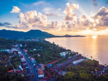 Plaj ve deniz ya da okyanus koh samui Adası Tayland seyahat ve tatil için güzel havadan görünümü