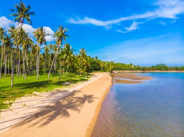 Güzel tropikal plaj ve deniz hurma ve koh samui Adası seyahat ve tatil için diğer ağacında havadan görünümü