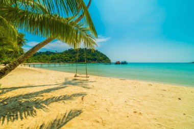 Güzel tropikal plaj ve deniz paradise Island Seyahat ve tatil için Hindistan cevizi hurma ağacı