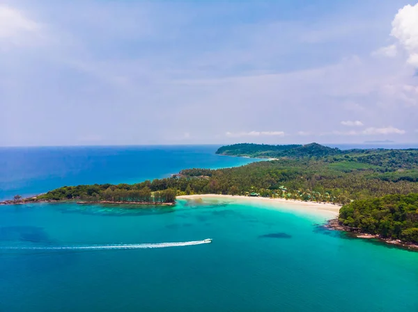 Beautiful Aerial View Beach Sea Coconut Palm Tree Paradise Island — Stock Photo, Image