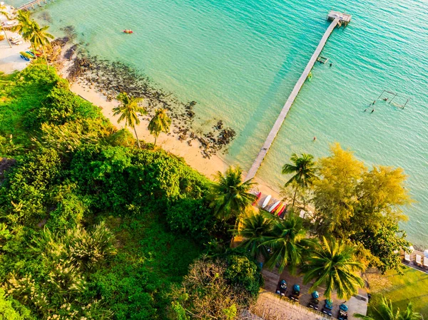 Beautiful Aerial View Beach Sea Coconut Palm Tree Paradise Island — Stock Photo, Image