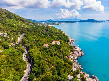 Güzel tropikal plaj ve deniz hurma ve koh samui Adası seyahat ve tatil için diğer ağacında havadan görünümü