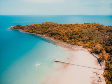 Güzel doğa tropikal plaj ve deniz kayık tekne ve Hindistan cevizi hurma ağacı Cennet Adası için seyahat etmek tatil