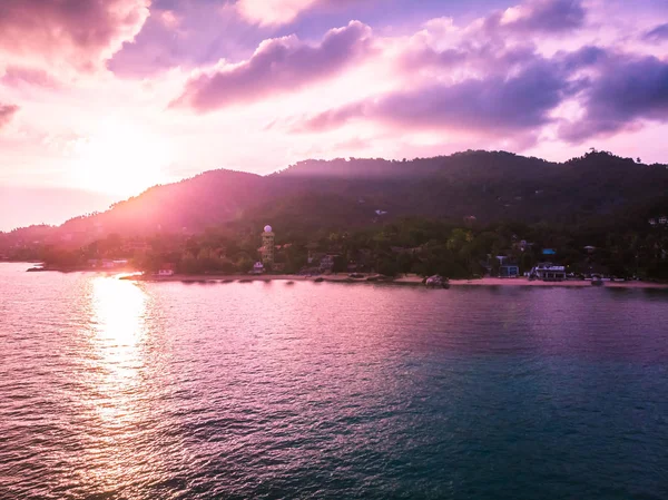 Vue Aérienne Belle Plage Tropicale Mer Avec Palmier Autre Arbre — Photo