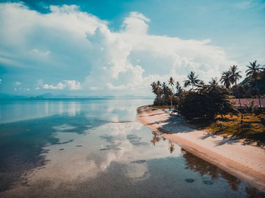 Güzel tropikal plaj ve deniz hurma ve koh samui Adası seyahat ve tatil için diğer ağacında havadan görünümü