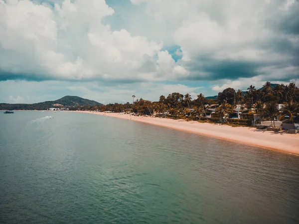 Vista Aerea Bella Spiaggia Tropicale Mare Con Palme Altri Alberi — Foto Stock