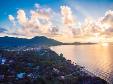 Plaj ve deniz ya da okyanus koh samui Adası Tayland seyahat ve tatil için güzel havadan görünümü