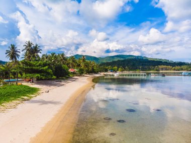 Güzel tropikal plaj ve deniz hurma ve koh samui Adası seyahat ve tatil için diğer ağacında havadan görünümü