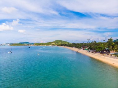 Güzel tropikal plaj ve deniz hurma ve koh samui Adası seyahat ve tatil için diğer ağacında havadan görünümü