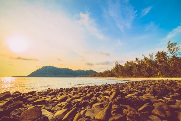 美丽的热带海滩和海与椰子棕榈树在天堂海岛在日落时间 — 图库照片