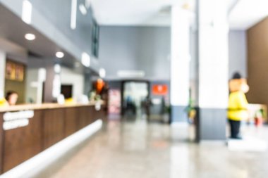 Özet olarak, arka plan için soyut bulanık ve odaksız otel ve lobi iç mekanı
