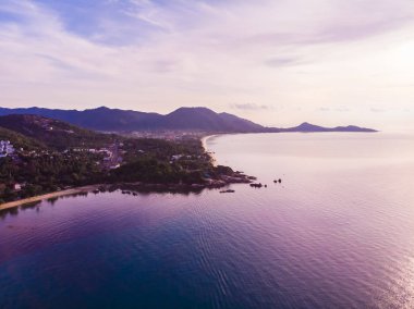 Güzel tropikal plaj ve deniz hurma ve koh samui Adası seyahat ve tatil için diğer ağacında havadan görünümü
