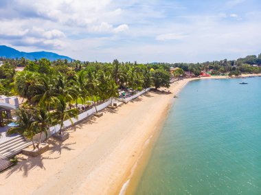 Güzel tropikal plaj ve deniz hurma ve koh samui Adası seyahat ve tatil için diğer ağacında havadan görünümü