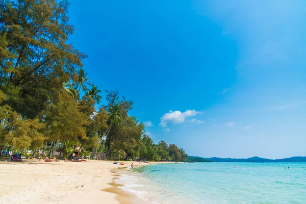 Güzel tropikal plaj ve Hindistan cevizi hurma ağacı Cennet Adası - tatil tatil kavramı ile