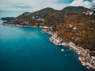Güzel tropikal plaj ve deniz hurma ve koh samui Adası seyahat ve tatil için diğer ağacında havadan görünümü