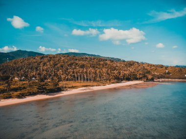 Güzel tropikal plaj ve deniz hurma ve koh samui Adası seyahat ve tatil için diğer ağacında havadan görünümü