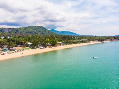 Güzel tropikal plaj ve deniz hurma ve koh samui Adası seyahat ve tatil için diğer ağacında havadan görünümü