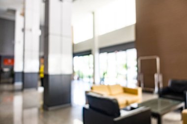 Özet olarak, arka plan için soyut bulanık ve odaksız otel ve lobi iç mekanı