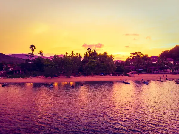 Vista Aérea Hermosa Playa Tropical Mar Con Palmeras Otros Árboles — Foto de Stock