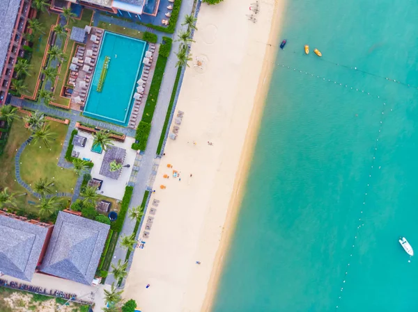 Vista Aérea Bela Praia Tropical Mar Com Palma Outra Árvore — Fotografia de Stock