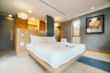 Soyut bulanıklık ve ufuk yatak odası iç otelin arka planı için